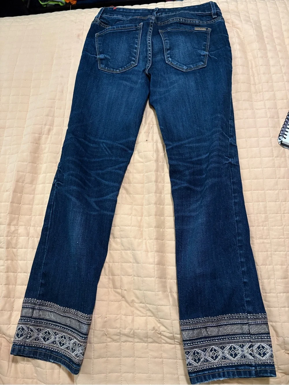 White House Black Market Dark Blue Embroidered Knee Skinny Jeans